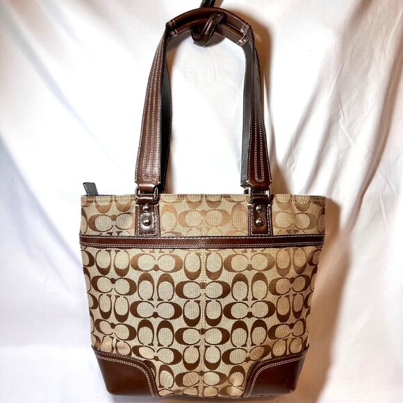 Coach Jacquard/Leather Hampton Collect. Vintage-Turnlock-Brown/Tan Textile Signa - Picture 4 of 16
